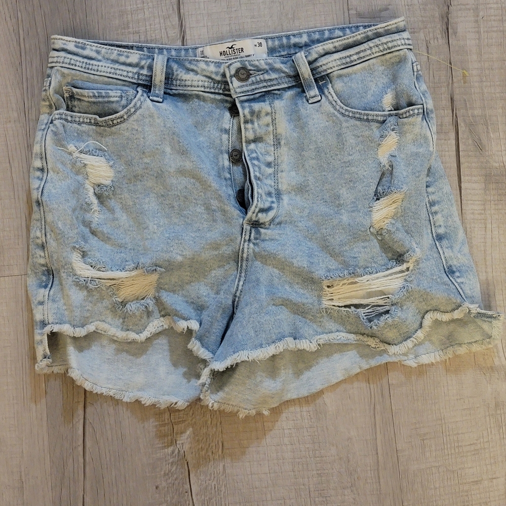 Hollister Women's Ripped Jean Shorts - Light Blue